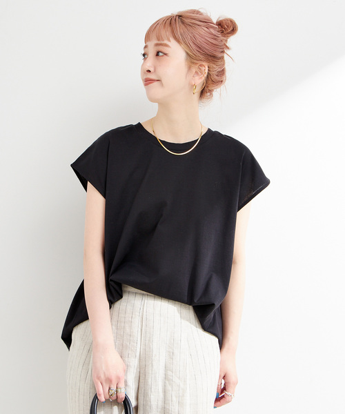 B.C STOCK（ベーセーストック）の「ウォッシャブル / UVカット / サイドギャザーフレンチプルオーバー（Tシャツ/カットソー・レディース・ネイビー/ホワイト/キャメル/ブラック・FREE）」の9枚目の写真