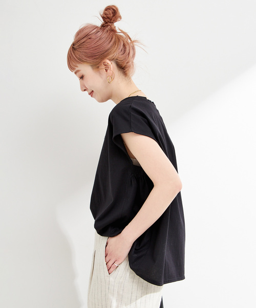 B.C STOCK（ベーセーストック）の「ウォッシャブル / UVカット / サイドギャザーフレンチプルオーバー（Tシャツ/カットソー・レディース・ネイビー/ホワイト/キャメル/ブラック・FREE）」の10枚目の写真