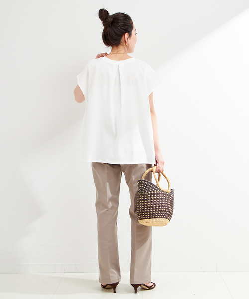 B.C STOCK（ベーセーストック）の「ウォッシャブル / UVカット / サイドギャザーフレンチプルオーバー（Tシャツ/カットソー・レディース・ネイビー/ホワイト/キャメル/ブラック・FREE）」の15枚目の写真