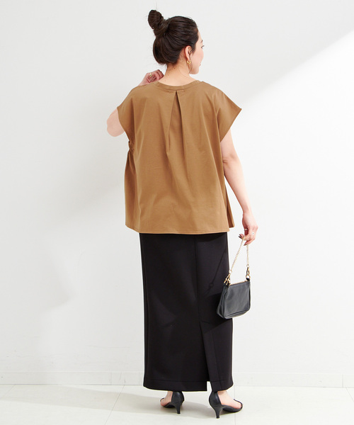 B.C STOCK（ベーセーストック）の「ウォッシャブル / UVカット / サイドギャザーフレンチプルオーバー（Tシャツ/カットソー・レディース・ネイビー/ホワイト/キャメル/ブラック・FREE）」の21枚目の写真