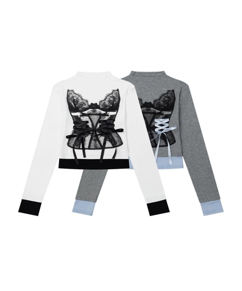 HOOK(フック)の「【HOOK】for girls コルセット風レースアップトップス(Tシャツ/カットソー・レディース・ホワイト/グレー・MEDIUM/LARGE)」の11枚目の写真