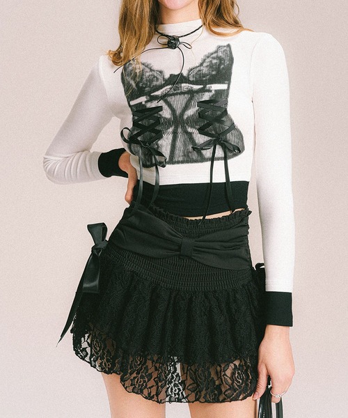 HOOK(フック)の「【HOOK】for girls コルセット風レースアップトップス(Tシャツ/カットソー・レディース・ホワイト/グレー・MEDIUM/LARGE)」の18枚目の写真