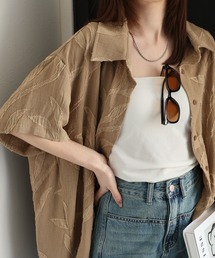 CREARE -LINO- | 〈ユニセックス商品〉リーフ柄半袖シャツ/前後差ヘム(シャツ/ブラウス)