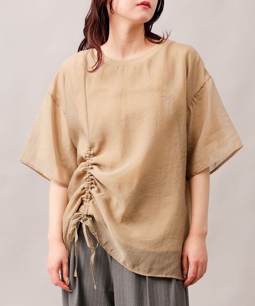 aimoha（アイモハ）の「前絞りアシンメトリートップス (SS)（Tシャツ/カットソー・レディース・グレー/ブラック/オフホワイト/チョコ・FREE）」の4枚目の写真