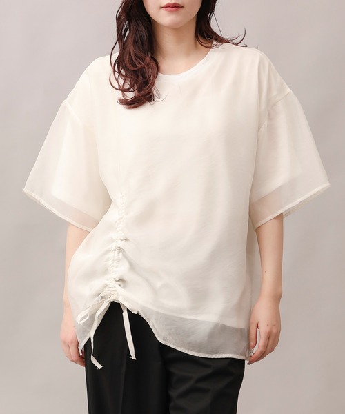 aimoha（アイモハ）の「前絞りアシンメトリートップス (SS)（Tシャツ/カットソー・レディース・グレー/ブラック/オフホワイト/チョコ・FREE）」の2枚目の写真
