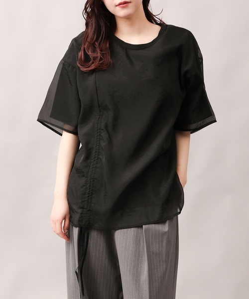aimoha（アイモハ）の「前絞りアシンメトリートップス (SS)（Tシャツ/カットソー・レディース・グレー/ブラック/オフホワイト/チョコ・FREE）」の3枚目の写真