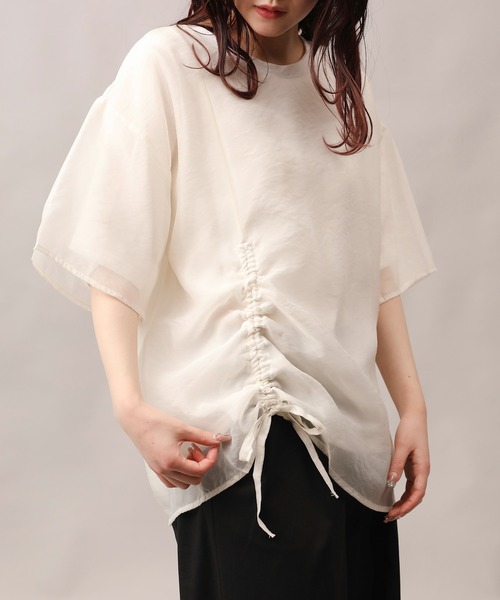 aimoha（アイモハ）の「前絞りアシンメトリートップス (SS)（Tシャツ/カットソー・レディース・グレー/ブラック/オフホワイト/チョコ・FREE）」の22枚目の写真