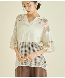 Settimissimo | スクエアメッシュ ポロカラー ハーフスリーブ プルオーバー(Tシャツ/カットソー)