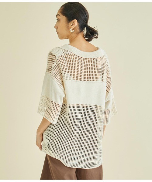 Settimissimo（セッティミッシモ）の「スクエアメッシュ ポロカラー ハーフスリーブ プルオーバー（Tシャツ/カットソー・レディース・アイボリー/ブラック・FREE）」の7枚目の写真