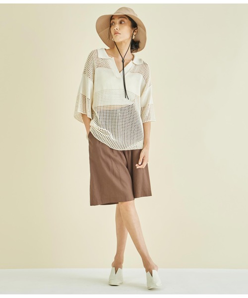 Settimissimo（セッティミッシモ）の「スクエアメッシュ ポロカラー ハーフスリーブ プルオーバー（Tシャツ/カットソー・レディース・アイボリー/ブラック・FREE）」の8枚目の写真