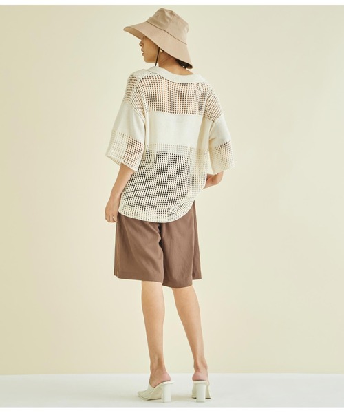 Settimissimo（セッティミッシモ）の「スクエアメッシュ ポロカラー ハーフスリーブ プルオーバー（Tシャツ/カットソー・レディース・アイボリー/ブラック・FREE）」の11枚目の写真