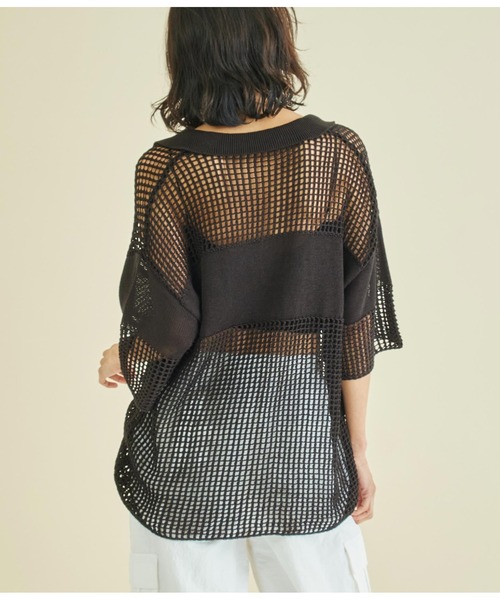 Settimissimo（セッティミッシモ）の「スクエアメッシュ ポロカラー ハーフスリーブ プルオーバー（Tシャツ/カットソー・レディース・アイボリー/ブラック・FREE）」の15枚目の写真