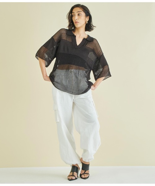 Settimissimo（セッティミッシモ）の「スクエアメッシュ ポロカラー ハーフスリーブ プルオーバー（Tシャツ/カットソー・レディース・アイボリー/ブラック・FREE）」の17枚目の写真