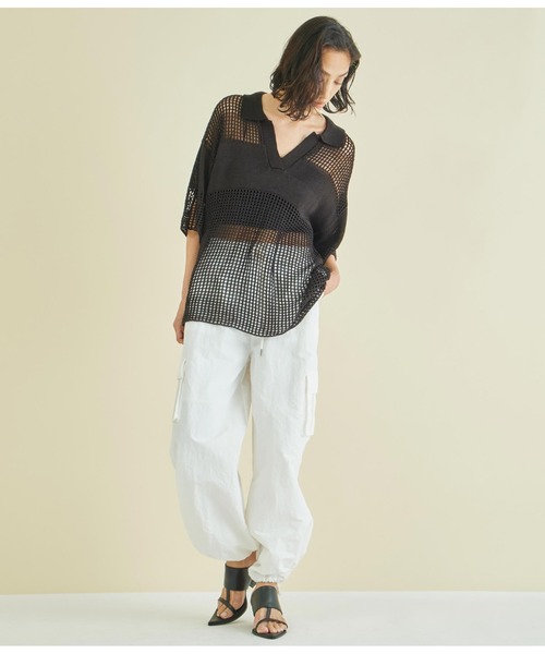 Settimissimo（セッティミッシモ）の「スクエアメッシュ ポロカラー ハーフスリーブ プルオーバー（Tシャツ/カットソー・レディース・アイボリー/ブラック・FREE）」の18枚目の写真