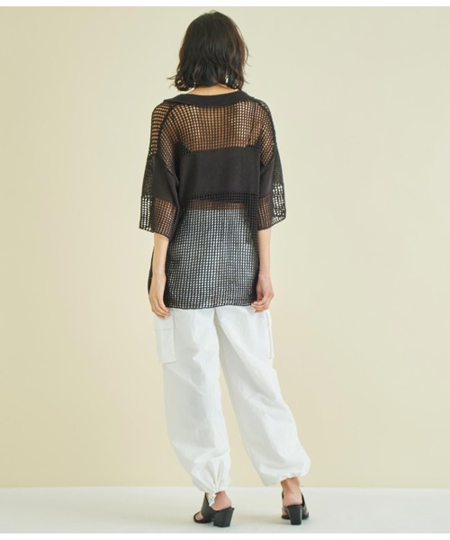 Settimissimo（セッティミッシモ）の「スクエアメッシュ ポロカラー ハーフスリーブ プルオーバー（Tシャツ/カットソー・レディース・アイボリー/ブラック・FREE）」の19枚目の写真