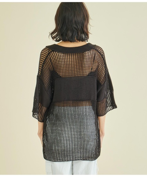 Settimissimo（セッティミッシモ）の「スクエアメッシュ ポロカラー ハーフスリーブ プルオーバー（Tシャツ/カットソー・レディース・アイボリー/ブラック・FREE）」の21枚目の写真