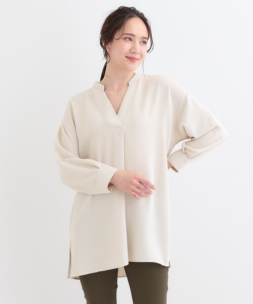 SHOO・LA・RUE（シューラルー）の「【洗える/S-LL】さらさらタッチが心地よい ゆったりチュニック（チュニック・レディース・グリーン系/ナチュラル/ネイビー・01/02/03/04）」の13枚目の写真