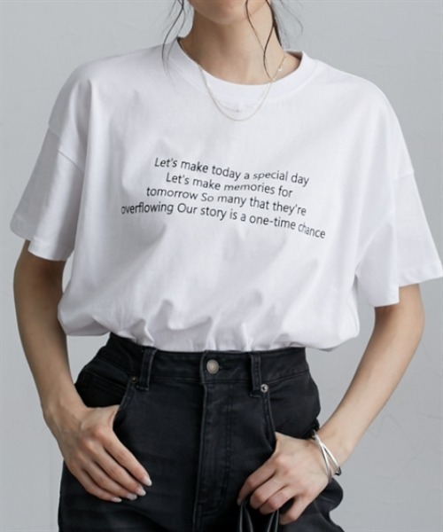 nissen(ニッセン)の「ロゴプリントオーバーサイズ半袖Tシャツ(Tシャツ/カットソー・レディース・ピンク/オフホワイト/パープル/ブルー/チャコール/ホワイト系1/グレー系1/ピンク系1/ブルー系1/オリーブ/ブラック系1・LL/3L/M/L)」の2枚目の写真