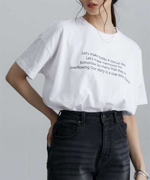 nissen(ニッセン)の「ロゴプリントオーバーサイズ半袖Tシャツ(Tシャツ/カットソー・レディース・ピンク/オフホワイト/パープル/ブルー/チャコール/ホワイト系1/グレー系1/ピンク系1/ブルー系1/オリーブ/ブラック系1・LL/3L/M/L)」の12枚目の写真