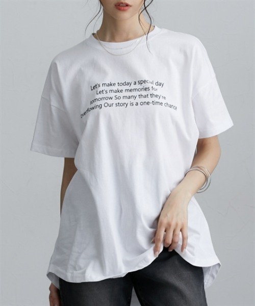 nissen(ニッセン)の「ロゴプリントオーバーサイズ半袖Tシャツ(Tシャツ/カットソー・レディース・ピンク/オフホワイト/パープル/ブルー/チャコール/ホワイト系1/グレー系1/ピンク系1/ブルー系1/オリーブ/ブラック系1・LL/3L/M/L)」の13枚目の写真