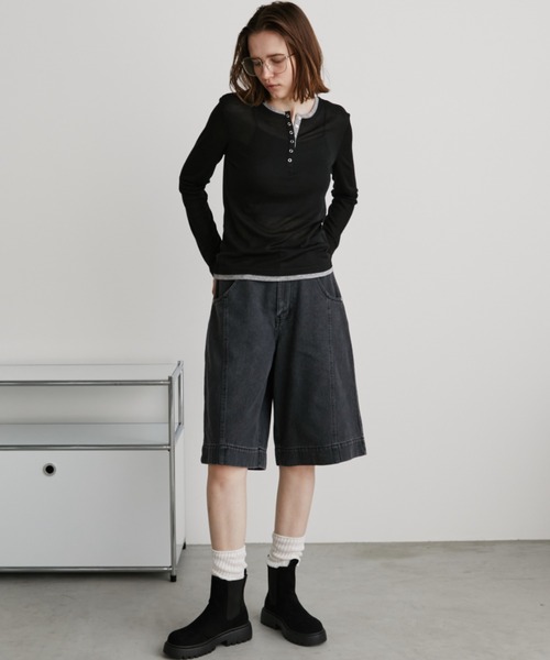 Auntie Rosa Holiday(アンティローザホリデー)の「シアーフライス配色ヘンリープルオーバー(Tシャツ/カットソー・レディース・ブラウン/ブラック/グレー・FREE)」の9枚目の写真