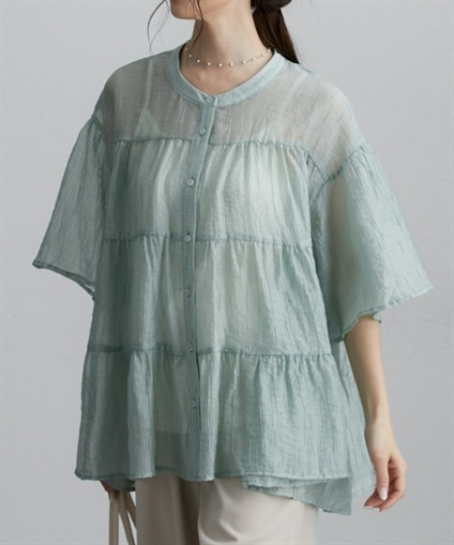 nissen（ニッセン）の「シアー素材半袖シャツ（シャツ/ブラウス・レディース・ミント/オフホワイト/ブラック・M/L/LL）」の3枚目の写真