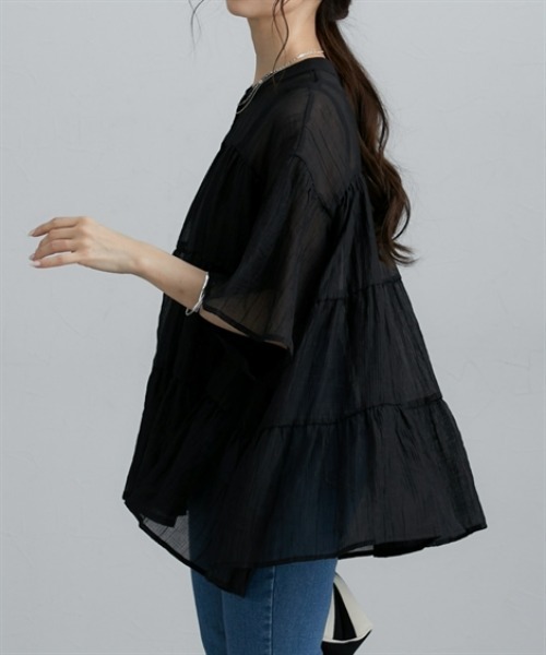 nissen（ニッセン）の「シアー素材半袖シャツ（シャツ/ブラウス・レディース・ミント/オフホワイト/ブラック・M/L/LL）」の11枚目の写真