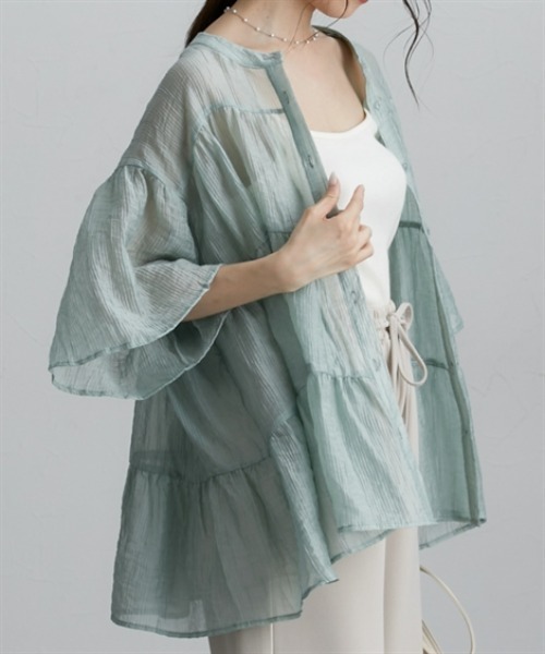 nissen（ニッセン）の「シアー素材半袖シャツ（シャツ/ブラウス・レディース・ミント/オフホワイト/ブラック・M/L/LL）」の16枚目の写真