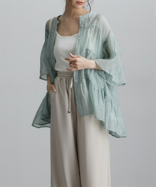 nissen（ニッセン）の「シアー素材半袖シャツ（シャツ/ブラウス・レディース・ミント/オフホワイト/ブラック・M/L/LL）」の17枚目の写真