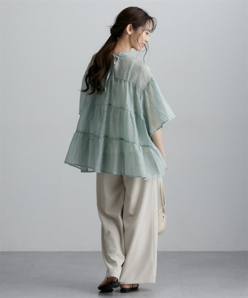 nissen（ニッセン）の「シアー素材半袖シャツ（シャツ/ブラウス・レディース・ミント/オフホワイト/ブラック・M/L/LL）」の19枚目の写真