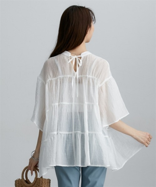 nissen（ニッセン）の「シアー素材半袖シャツ（シャツ/ブラウス・レディース・ミント/オフホワイト/ブラック・M/L/LL）」の22枚目の写真