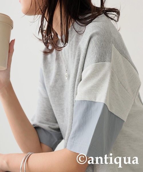 antiqua(アンティカ)の「3素材切替ドッキングAラインワンピース(ワンピース・レディース・ブラック/杢グレー・ONESIZE)」の5枚目の写真