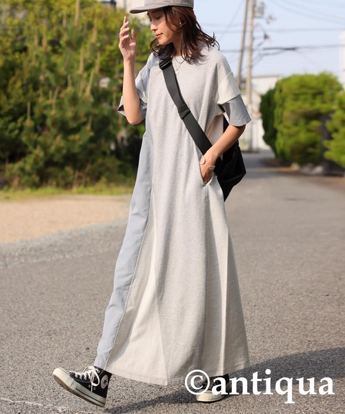 antiqua(アンティカ)の「3素材切替ドッキングAラインワンピース(ワンピース・レディース・ブラック/杢グレー・ONESIZE)」の7枚目の写真