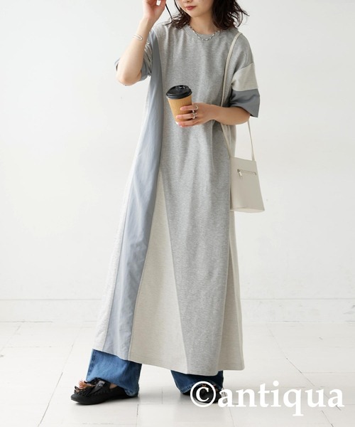 antiqua(アンティカ)の「3素材切替ドッキングAラインワンピース(ワンピース・レディース・ブラック/杢グレー・ONESIZE)」の8枚目の写真