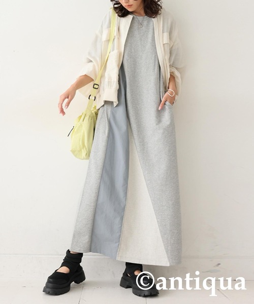 antiqua(アンティカ)の「3素材切替ドッキングAラインワンピース(ワンピース・レディース・ブラック/杢グレー・ONESIZE)」の10枚目の写真