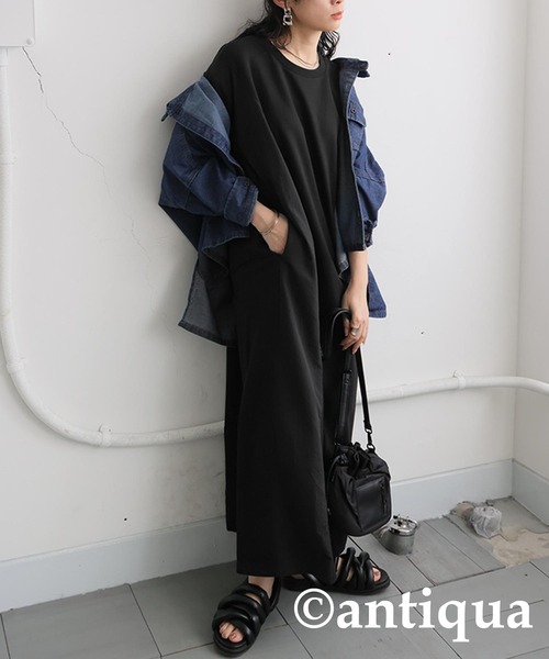 antiqua(アンティカ)の「3素材切替ドッキングAラインワンピース(ワンピース・レディース・ブラック/杢グレー・ONESIZE)」の21枚目の写真