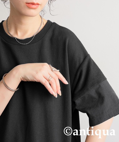 antiqua(アンティカ)の「3素材切替ドッキングAラインワンピース(ワンピース・レディース・ブラック/杢グレー・ONESIZE)」の22枚目の写真