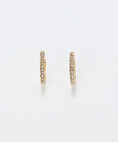 Phoebe（フィービィー）の「【金属アレルギー対応】ワンタッチライナーオーバルビジューフープピアス（ピアス（両耳用）・レディース・イエローゴールド/シルバー・FREE）」の10枚目の写真