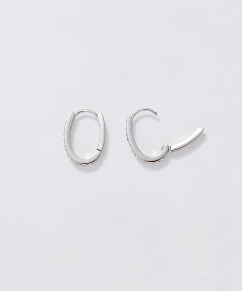 Phoebe（フィービィー）の「【金属アレルギー対応】ワンタッチライナーオーバルビジューフープピアス（ピアス（両耳用）・レディース・イエローゴールド/シルバー・FREE）」の5枚目の写真