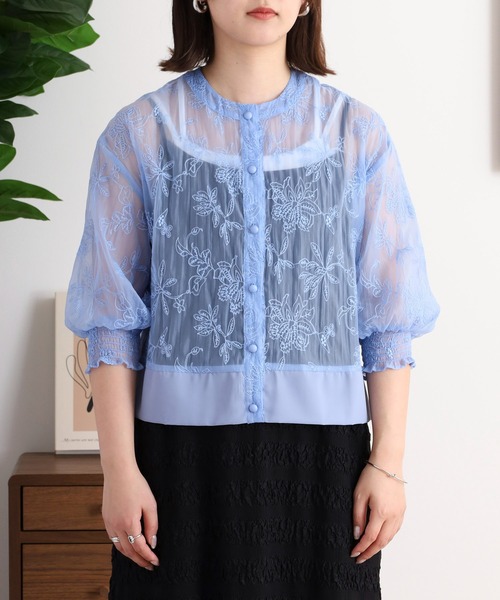 セール】Anna Nicola ボタニカル柄刺繍シアーブルゾン（ブルゾン