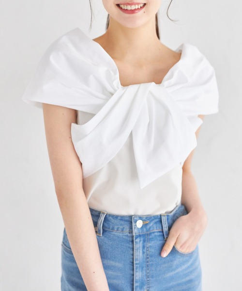 正規品♡リボン柄プルオーバー♡オフホワイト 刺繍リボンベスト重ね着風プルオーバー | outlet | axes femme