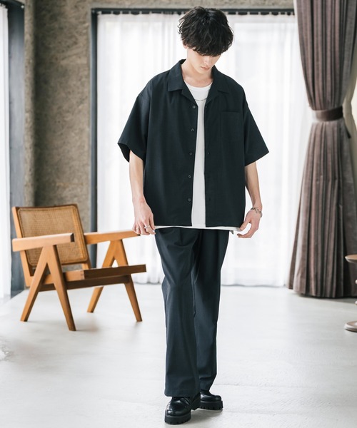 セール】セットアップ 接触冷感オーバーサイズ開襟半袖シャツ