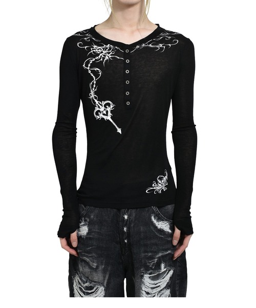 ★JADED LONDON UK★ Ines Black Henley Top Ines Waffle White Long Sleeve Tee | Jaded London | Clothing