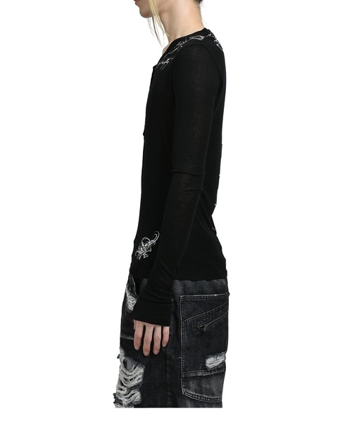 INES BLACK HENLEY TOP（Tシャツ/カットソー）｜Jaded London