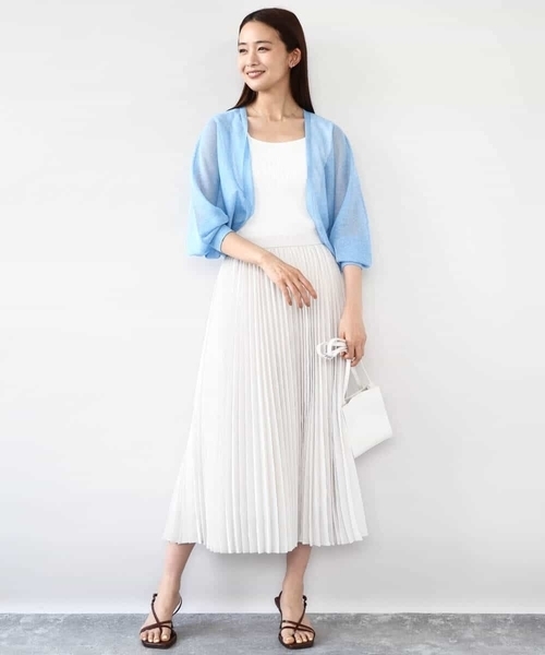 MK MICHEL KLEIN(エムケーミッシェルクラン)の「シアーニットカーディガン/接触冷感/洗える(カーディガン/ボレロ・レディース・ホワイト/ライトブルー/ブラック・38)」の10枚目の写真