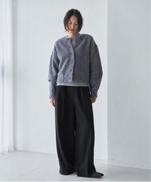 ツイード風2タックワイドストレートパンツ-手洗い可-