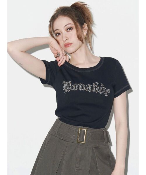 EVRIS（エヴリス）の「スタッズグラフィックショートTシャツ（Tシャツ/カットソー・レディース・ホワイト/ブラック/イエロー・FREE）」の20枚目の写真