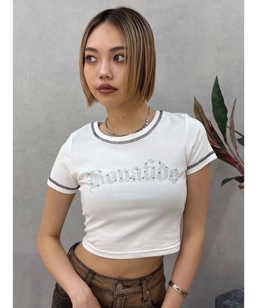 EVRIS（エヴリス）の「スタッズグラフィックショートTシャツ（Tシャツ/カットソー・レディース・ホワイト/ブラック/イエロー・FREE）」の11枚目の写真