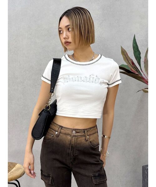 EVRIS（エヴリス）の「スタッズグラフィックショートTシャツ（Tシャツ/カットソー・レディース・ホワイト/ブラック/イエロー・FREE）」の12枚目の写真