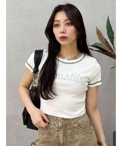 EVRIS（エヴリス）の「スタッズグラフィックショートTシャツ（Tシャツ/カットソー・レディース・ホワイト/ブラック/イエロー・FREE）」の15枚目の写真